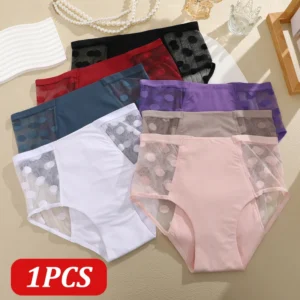 Culotte menstruelle pour femme, 1 pièce, en dentelle sexy à pois, sous-vêtement physiologique absorbant et anti-fuites. Lingerie hygiénique.