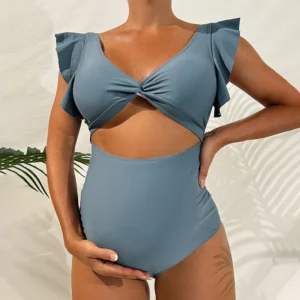 Maillot de bain une pièce Premama à col en V et découpes pour femmes enceintes, style bikini