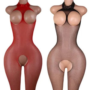 Body érotique transparent, lingerie rouge, body sexy, sous-vêtements sans manches, soutien-gorge ouvert, costume sans entrejambe