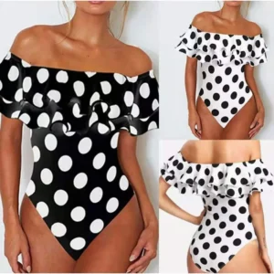 Maillots de bain femme 2026, imprimé floral à pois, épaules dénudées, coupe ajustée, une pièce, bikini de plage