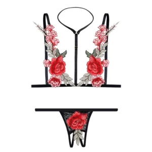 Lingerie sexy femme en dentelle rose mini, lingerie pornographique, sous-vêtements femme sexy, nuisette brodée, ensemble soutien-gorge et culotte sexy