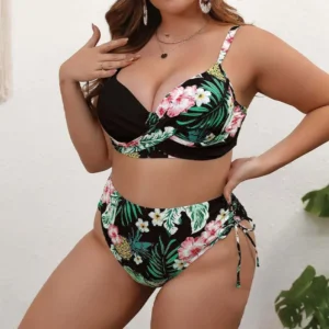 Ensemble bikini grande taille fendu pour femme, imprimé, cordon de serrage, push-up, maillot de bain brésilien, maillot de bain d'été pour la plage