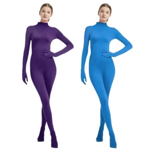 Combinaison intégrale pour femme, manches et jambes, couleur unie, robe de danse et de scène