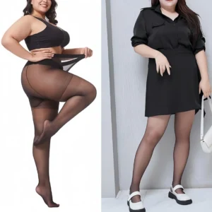Collants noirs transparents sexy grande taille, taille haute, pour femmes rondes (XXXL), parfaits pour les soirées en boîte de nuit, le bureau ou la ville.