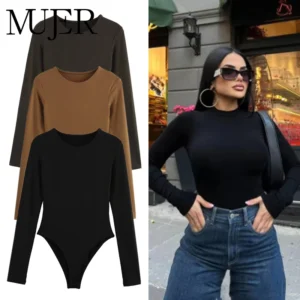 Body bustier noir MUJER pour femme, body sexy extrême à manches longues, body une pièce, haut d'été femme 2025