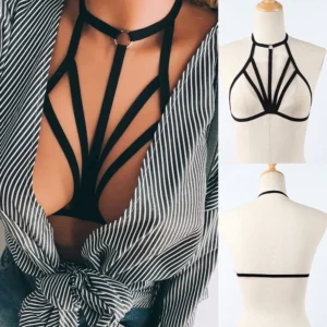 Lingerie sexy pour femmes, style gothique, élastique, harnais, bustier, soutien-gorge cage ajouré, brassière