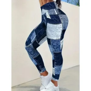 Collants décontractés pour femmes grandes tailles (1XL à 5XL), pantalons de sport, pantalons slim colorés, leggings taille haute effet denim.