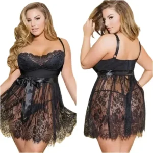 Lingerie sexy grande taille 5XL pour femmes, nuisette érotique, ensemble nuisette en dentelle transparente avec culotte assortie, costumes porno, vêtements de nuit