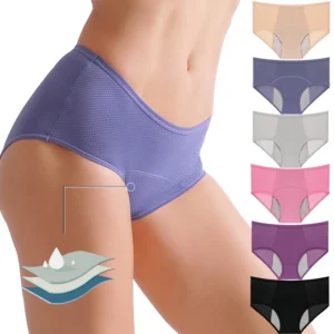 Lot de 3 culottes menstruelles en coton, taille haute, anti-fuites.