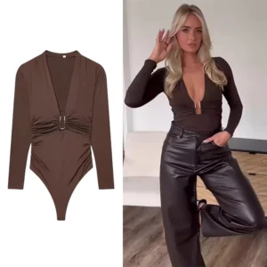 Body femme sexy à manches longues, body moulant, combinaison courte tendance été streetwear.