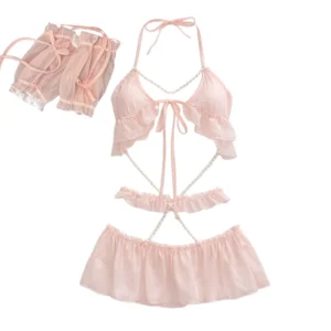 Lingerie sexy pour femme, body en dentelle moulante, nuisette, pyjama trois pièces
