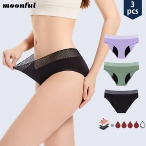 Lot de 3 culottes menstruelles pour femmes en flux très abondant, taille mi-haute, anti-fuites.