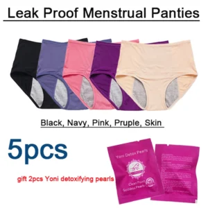Lot de 5 culottes menstruelles anti-fuites, culottes physiologiques, sous-vêtements menstruels pour femmes, slips en coton imperméables, grandes tailles, lingerie féminine