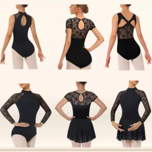 Justaucorps de ballet pour femmes, body de danse en dentelle, dos nu, vêtements de danse pour la scène, débardeur/manches courtes/longues