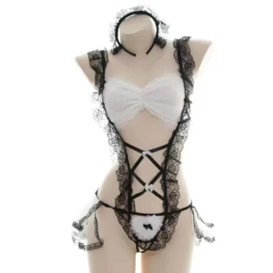 Lingerie sexy pour femmes, sous-vêtements érotiques, culottes en dentelle à volants, nuisette, costumes de mariée pour jeux de rôle, vêtements de lingerie féminine