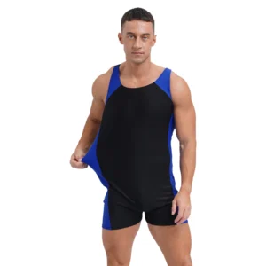 Maillot de bain une pièce pour homme, combinaison moulante à col en U et bretelles croisées dans le dos, short contrasté, idéal pour la plage, la piscine et la natation.