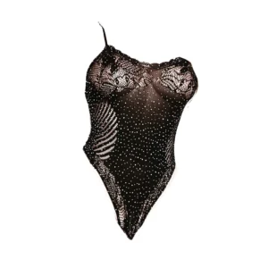 Lingerie sexy pornographique, bretelles en dentelle strass, lingerie érotique féminine, bikini ajouré en résille (sans bas)