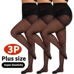 Lot de 3 paires de collants transparents grande taille pour femme - Collants noirs gainants avec pointes renforcées, sensation souple