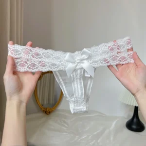 String femme, lingerie féminine sexy, culotte femme, string en dentelle taille basse, string en maille avec nœud, slip respirant pour femme