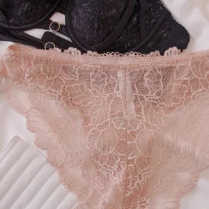 Ensemble de lingerie balconnet en dentelle française - Soutien-gorge à armatures pour petites poitrines, soutien-gorge transparent délicat, confort optimal, bordure en dentelle sexy