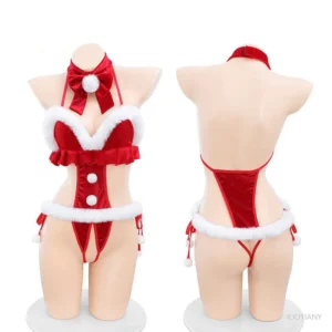 Combinaison sexy de Noël, nouveauté 2024, body cosplay Père Noël Lapin, lingerie pour filles, combinaison érotique dos nu ajourée.