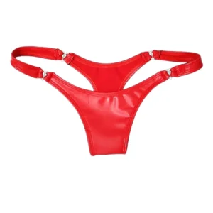 String sexy en PVC et cuir pour femme, culotte, tanga, string taille basse, lingerie