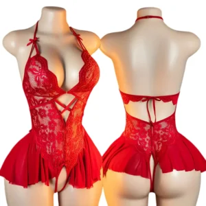 Lingerie rouge décolletée, costume érotique adulte, soutien-gorge décolleté en V, sous-vêtements féminins, robe ouverte, body, combinaison sexy