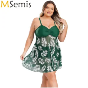 Maillot de bain deux pièces grande taille pour femme, style hawaïen, imprimé tropical, robe de bain transparente avec bas assorti, idéal pour l'été à la plage.