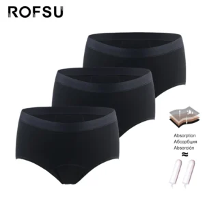 Lot de 3 culottes menstruelles pour femmes, en viscose, bambou et coton, 4 couches absorbantes et anti-fuites. Lingerie féminine.