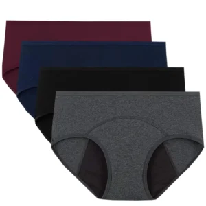 Lot de 2 culottes menstruelles respirantes pour femme, grande taille, en coton, taille basse, sous-vêtements physiologiques pour les règles, culotte post-partum