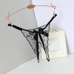 Lingerie féminine sexy, string ouvert à l'entrejambe, culotte tanga transparente en dentelle, lingerie brodée sexy