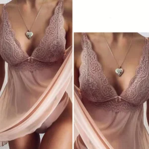 Nuisette sexy en dentelle transparente pour femme, décolleté plongeant, nuisette sans manches, sous-vêtements féminins, chemise de nuit