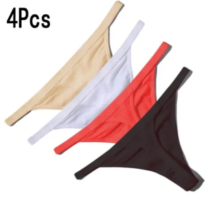 Lot de 4 strings sexy en coton pour femmes, tailles 22 à 34 pouces (56 à 86 cm), adaptés à l'Europe et aux États-Unis.