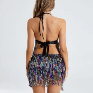 Ensemble de costume de danse du ventre à franges scintillantes pour femme, tenue de scène pour boîte de nuit avec paillettes