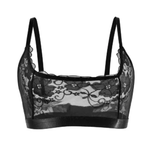 Soutien-gorge élégant pour femme, en dentelle florale transparente, sans armatures ni rembourrage, à bretelles réglables et sans doublure.