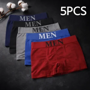 Lot de 5 boxers pour homme, sous-vêtements respirants et très élastiques, shorts en coton doux et extensible, confortables, de couleur unie.